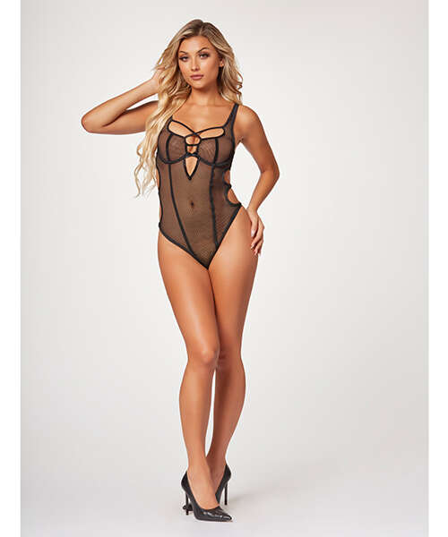 Fishnet Strappy High Cut Leg Teddy Black MD