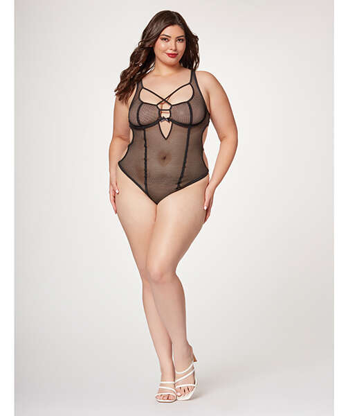 Fishnet Strappy High Cut Leg Teddy Black 3X/4X