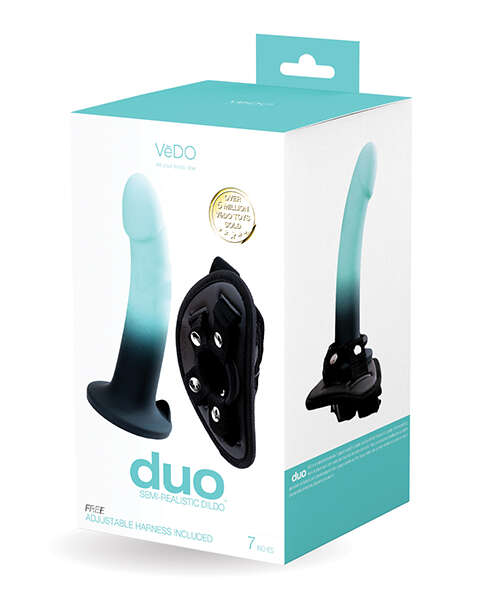 VeDO Duo Silcone Dildo w/Harness - Turquoise/Black