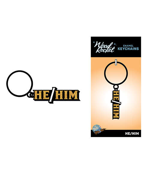 Wood Rocket He/Him Keychain - Black/Gold