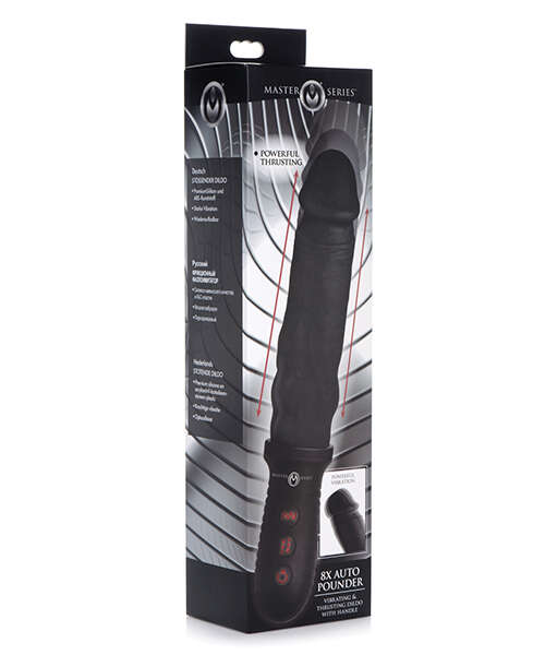 Master Series 8X Auto Pounder Vibrating & Thrusting Dildo w/Handle - Black