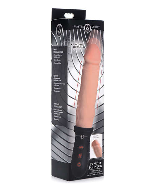 Master Series 8X Auto Pounder Vibrating & Thrusting Dildo w/Handle - Flesh
