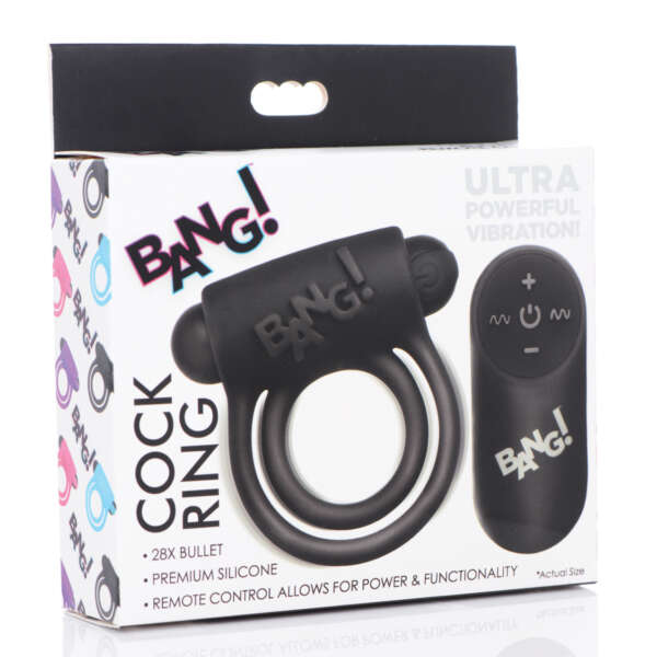 Bang! Vibrating Cock Ring & Bullet w/Remote Control - Black