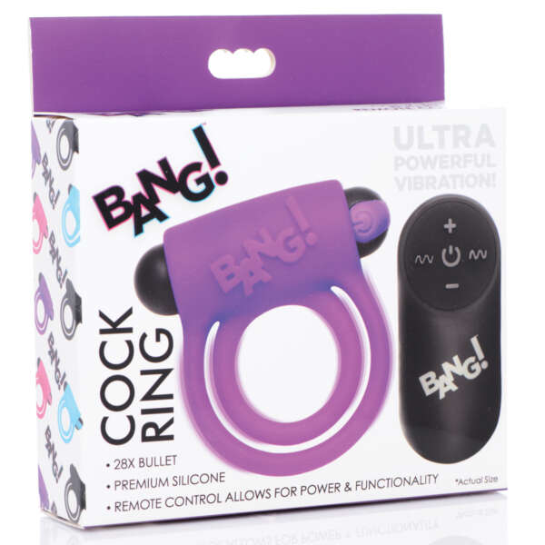 Bang! Vibrating Cock Ring & Bullet w/Remote Control - Purple
