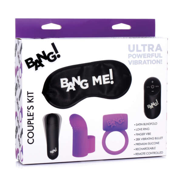 Bang! Couple's Kit with RC Bullet, Blindfold, Cock Ring & Finger Vibe - Purple