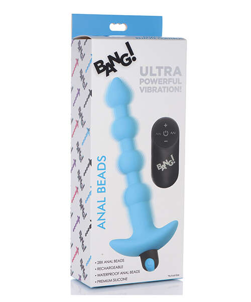 Bang! 28X Vibrating Silicone Anal Beads w/Remote Control - Blue