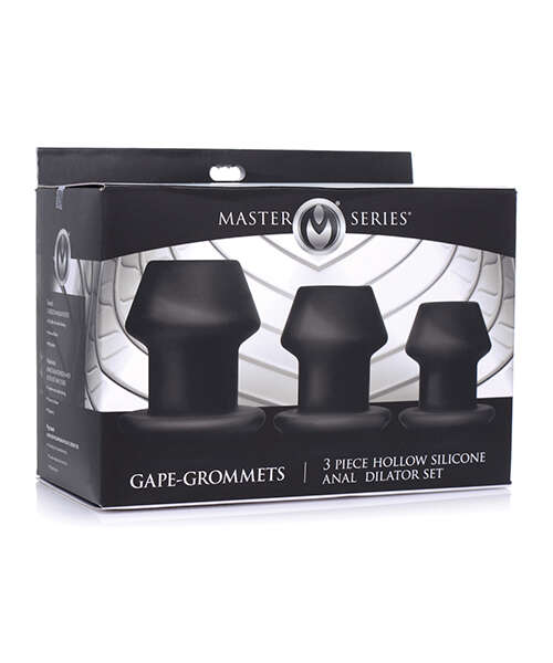 Master Series Gape-Grommets 3 pc Hollow Silicone Anal Dilator Set - Black