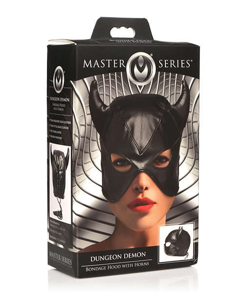 Master Series Dungeon Demon Bondage Hood w/Horns - Black