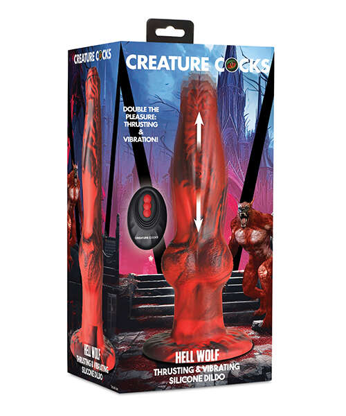 Creature Cocks Hell-Wolf Thrusting & Vibrating Silicone Dildo - Black/Red