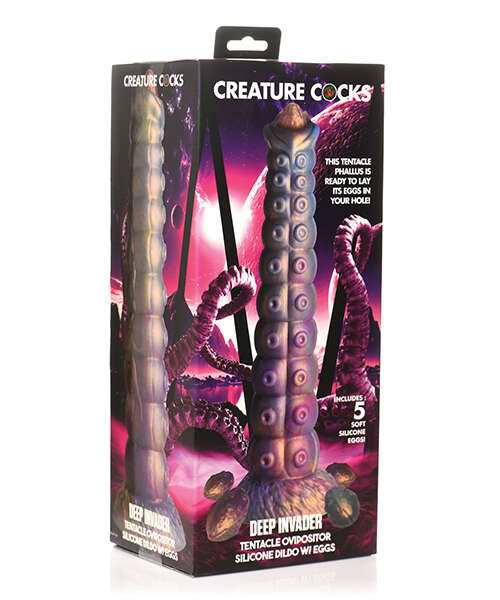 Creature Cocks Deep Invader Tentacle Ovipositor Silicone Dildo w/Eggs - Multi Color
