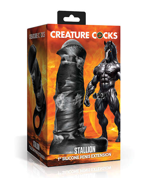Creature Cocks Stallion 1" Silicone Penis Extension - Black/Silver Large