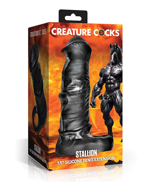 Creature Cocks Stallion 1.5" Silicone Penis Extension - Black/Silver - Extra Large