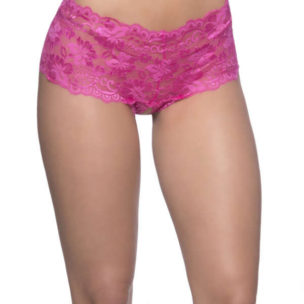 Crotchless Lace Boyshort - Small/ Medium - Pink