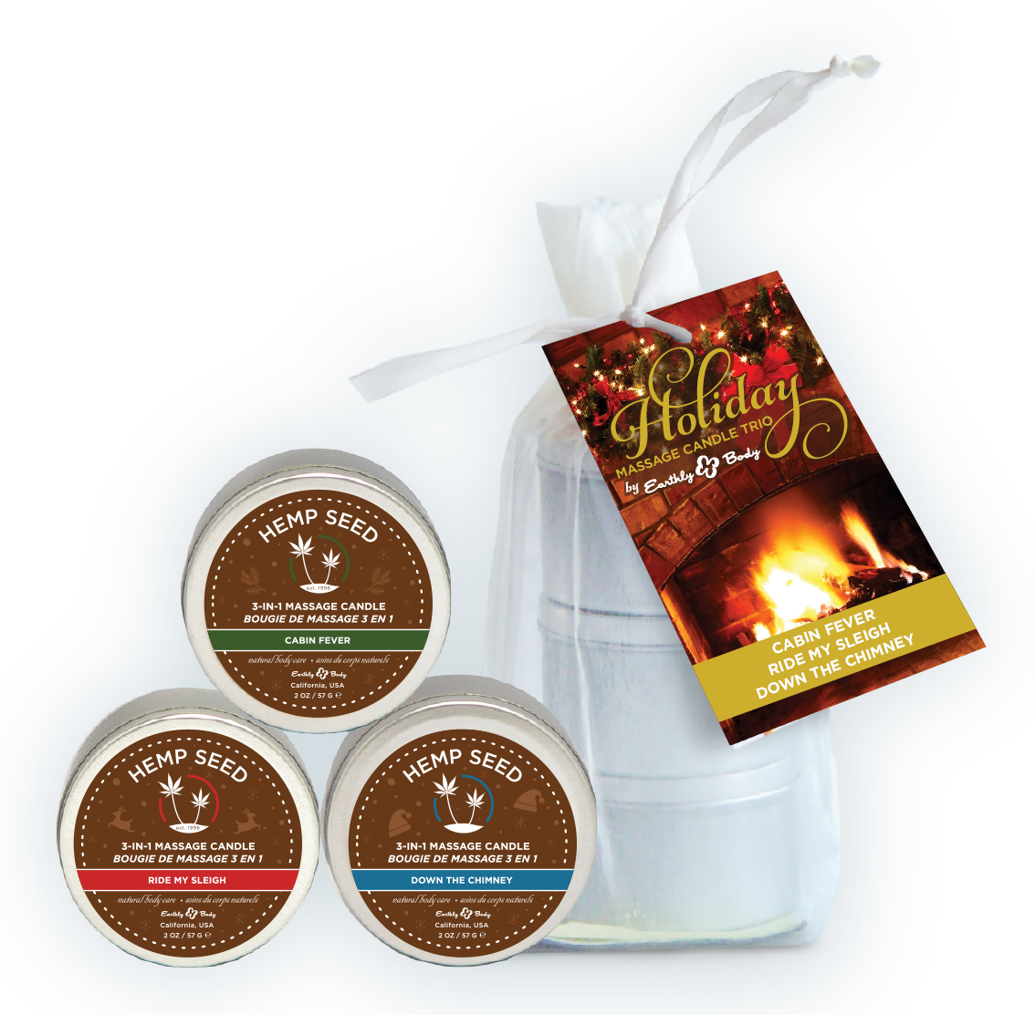 Holiday Trio - 2 Oz. Holiday Candles in Organza Bag
