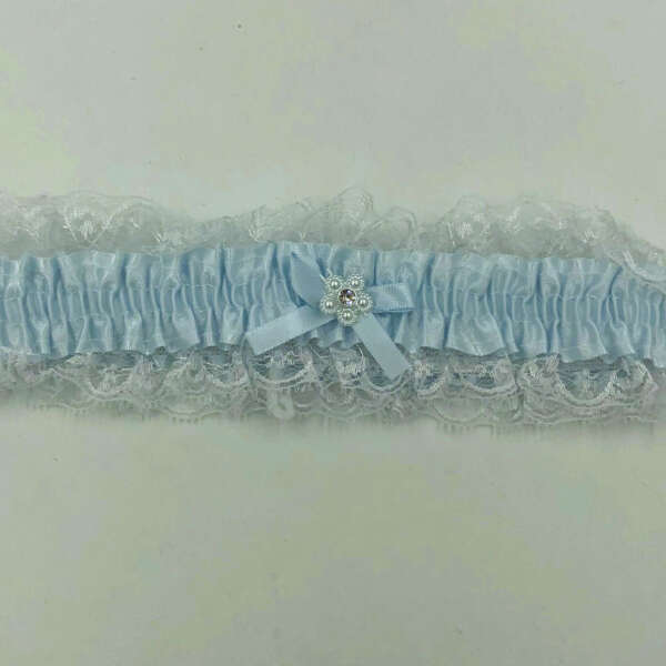 Satin Leg Garter - One Size - Baby Blue With White Lace