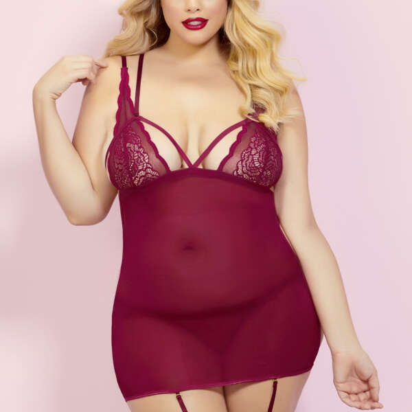 Risky Business Chemise Set - One Size Queen - Wine