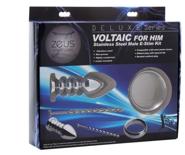 Zeus Deluxe Series Voltaic for Him Stainless Steel Male E-Stim Kit
