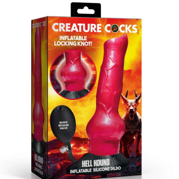 Hell Hound Inflatable Silicone Dildo - Red