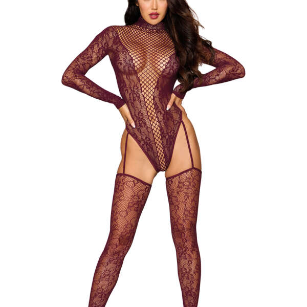 Teddy Bodystocking Dmnd - One Size - Cherry Lacquer