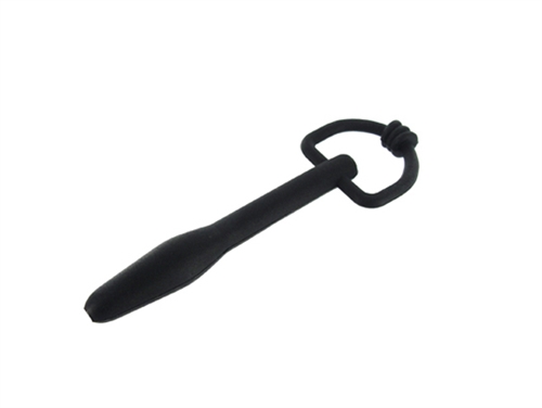 Silicone Cum Thru D Ring Penis Plug - Black