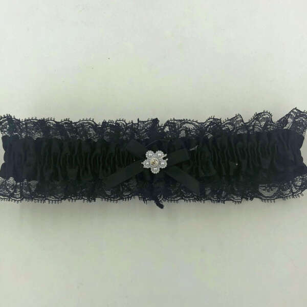 Satin Leg Garter - One Size - Black With Black Lace