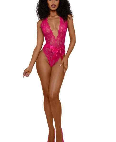 Tiana Lace Teddy With Satin Tie - L/xl - Azalea