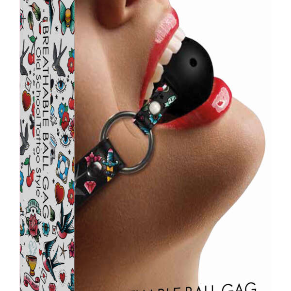 Breatheable Ball Gag - Old School Tattoo Style -  Black