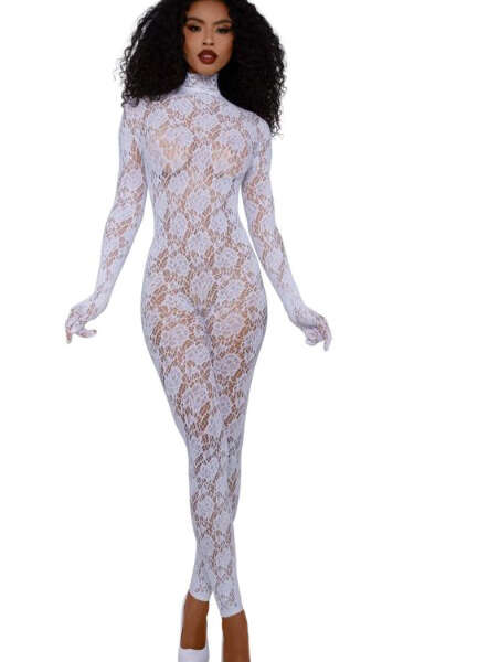 Gloved Bodystocking Dmnd - Os - White