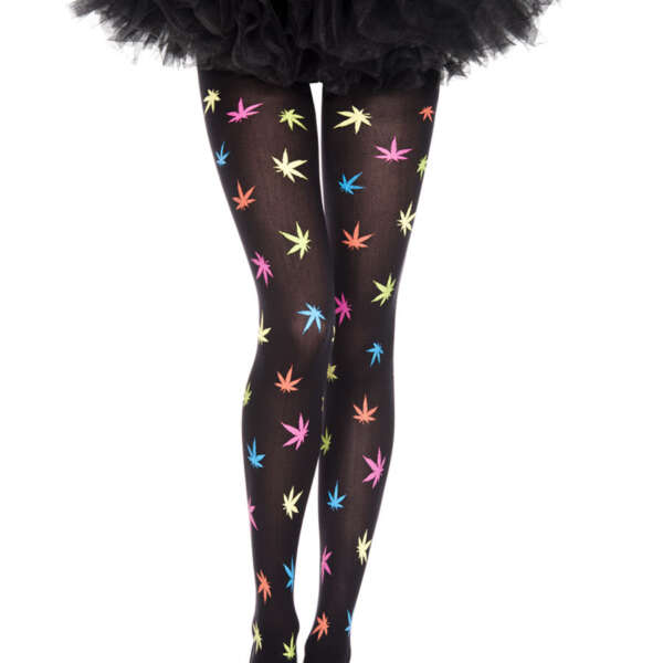 Multicolor Leaf Print Pantyhose - One Size