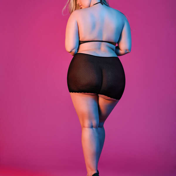 Sexy Time Polka Dot Mesh Halter and Skirt Set - Black - 1x-3x