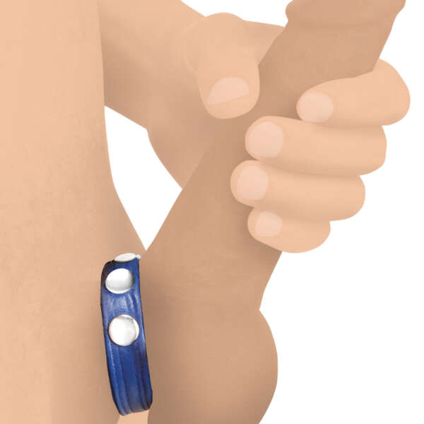 Cock Gear Leather Speed Snap Cock Ring - Blue
