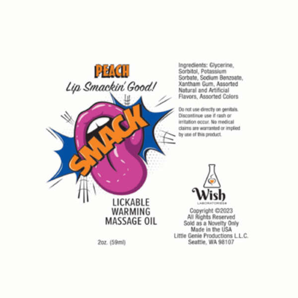 Smack Warming and Lickable Massage Oil - Peach 2 Oz