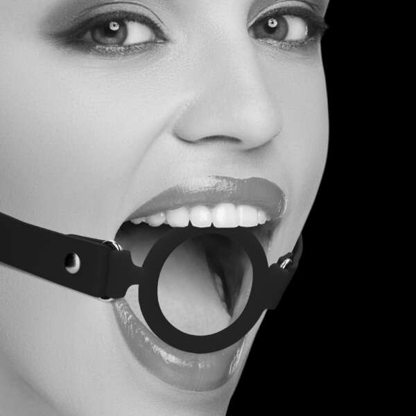 Silicone Ring Gag With Adjustable Bonded Leather  Staps - Black