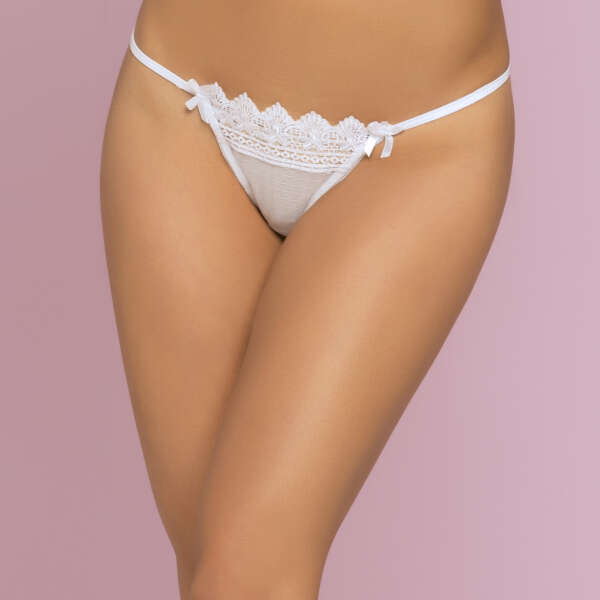 Penelope Floral Crochet Lace & Point d' Esprit  Thong  - Small - White
