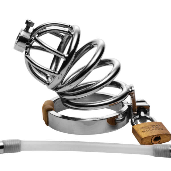 Stainless Steel Chastity Cage With Silicone  Urethral Plug