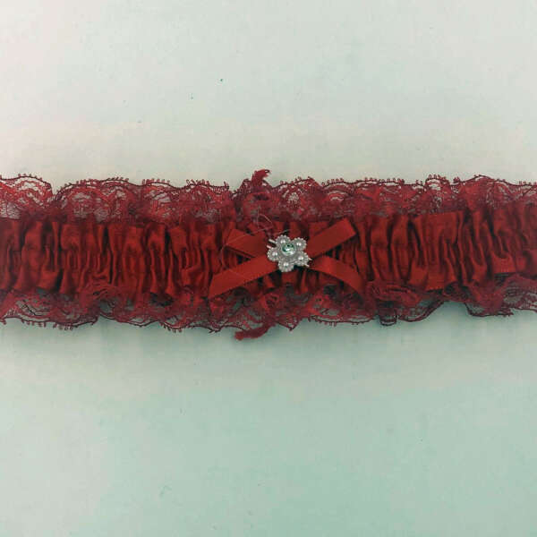 Satin Leg Garter - One Size - Red With Red Lace
