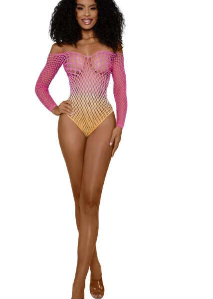 Ombre Net Bodystocking - Os - Tropical Peach
