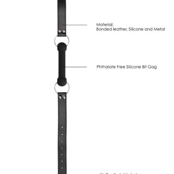 Silicone Bit Gag With Adjustable Bonded Leather  Straps - Black