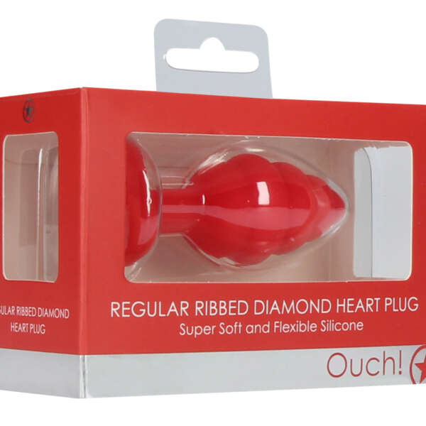 Regular Ribbed Diamond Heart Plug - Red