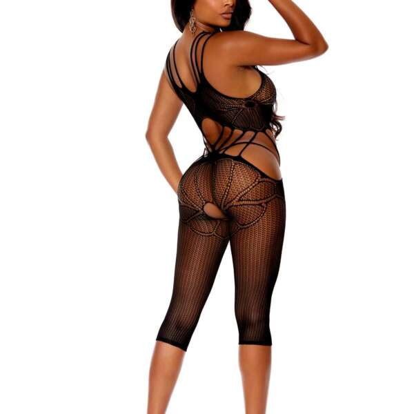 Crochet Cropped Bodystocking - One Size - Black