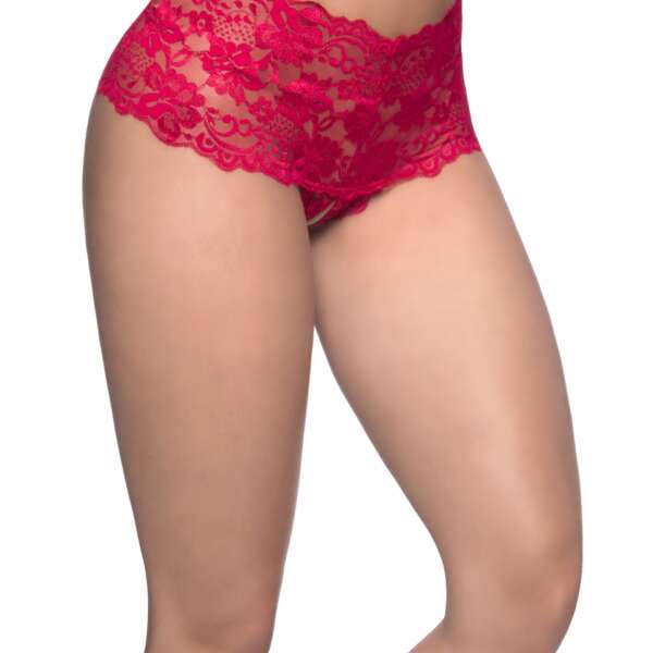 Crotchless Lace Boyshort - Small/ Medium - Red