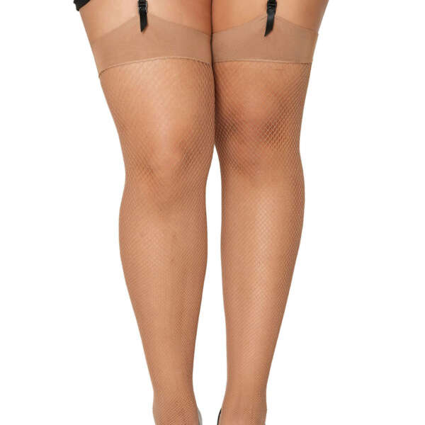 Fishnet Thigh High - Queen Size - Nude