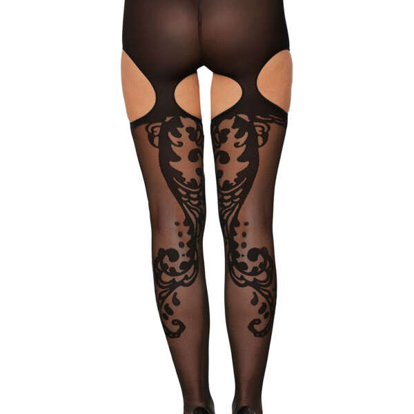 Patterned Garter Hose - One Size - Black