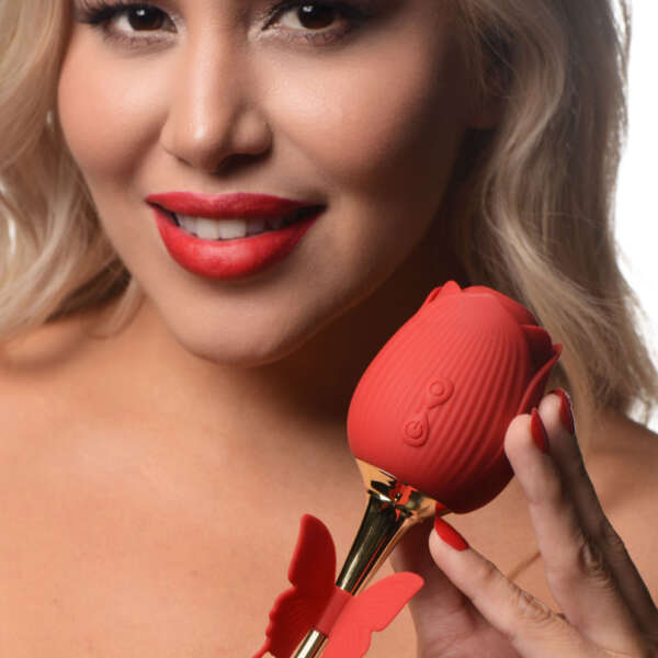 Bloomgasm Flutter Rose Sucking Rose with Butterfly Teaser - Red