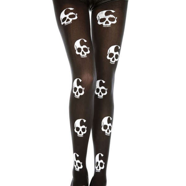 Skull Print Tights - One Size - Black / White