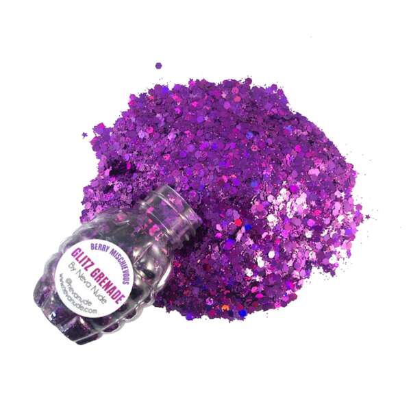 Berry Mischievous Cosmetic Glitter Glitz Grenade Keychain in Aloe Gel