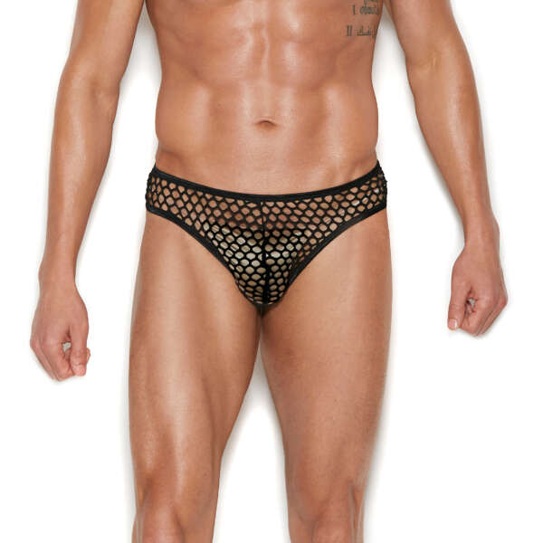 Men's Fishnet Thong Back Brief - Large/xlarge - Black
