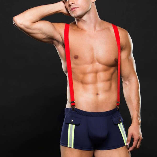Fireman Bottom With Suspenders 2 Pc - Large/xlarge - Navy Blue/red