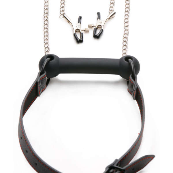 Silicone Bit Gag With Nipple Clamps
