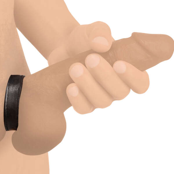 Leather and Velcro Cock Ring - Black